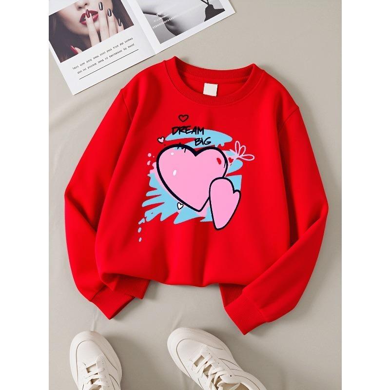 European sizes Girls' Crew Neck Sweatshirt Dream Big Heart Love Pink Blue, Soft Cozy Pullover, Warm Casual Outfit