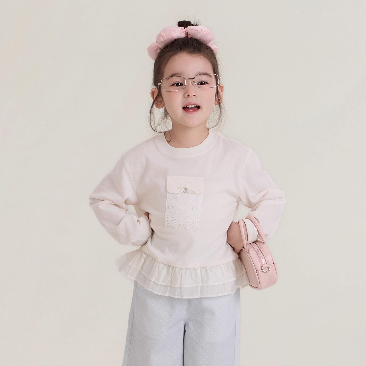 Girls  Lace Patchwork Ruffle Knit Shirt, Small-Large, Style 26 - 710297 120 cm