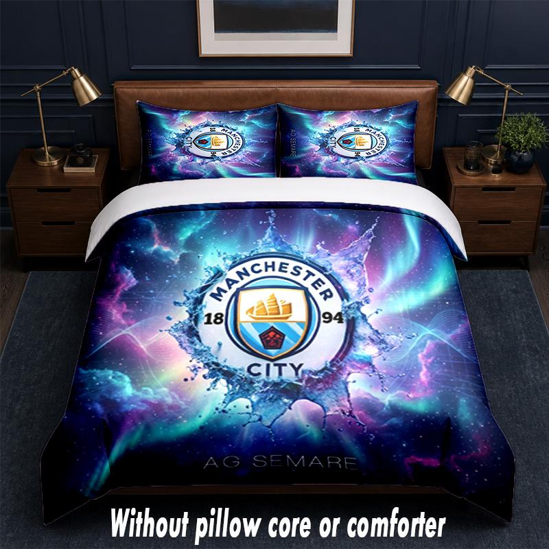 Manchester City Design Bed Bedding Set 1 Duvet Cover + 2 Pillowcases Soft Breathable Household Bed Linens