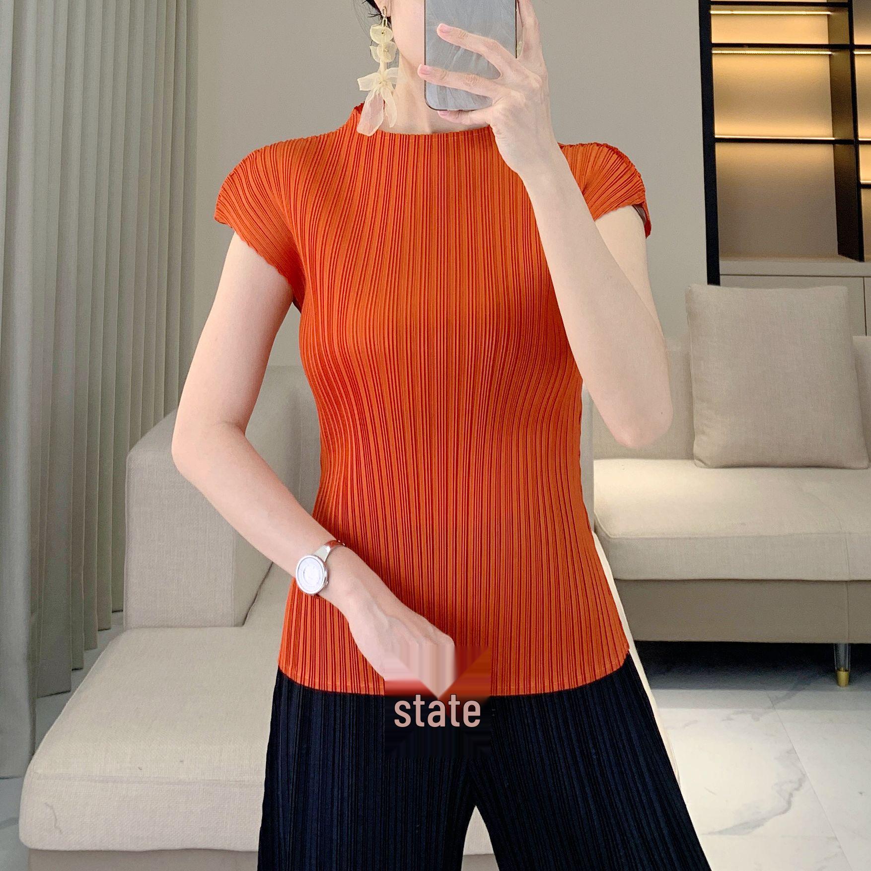 

2025 Summer Solid Color Slim Fit Stand Collar Puff Sleeve Tank Top One Size (Suitable for 90-150 jin)