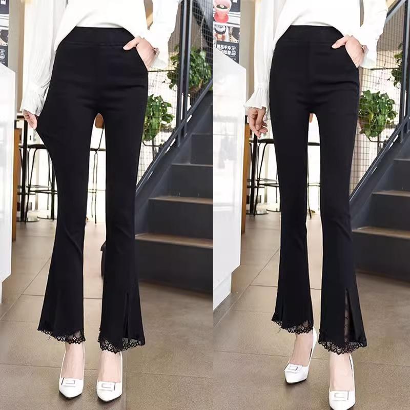 Flag-bottom Pants for Women In Summer Thin High Waist Slimming Ice Silk 7-point Flared Pants for Eight-point Small Wide-leg Casual Pants