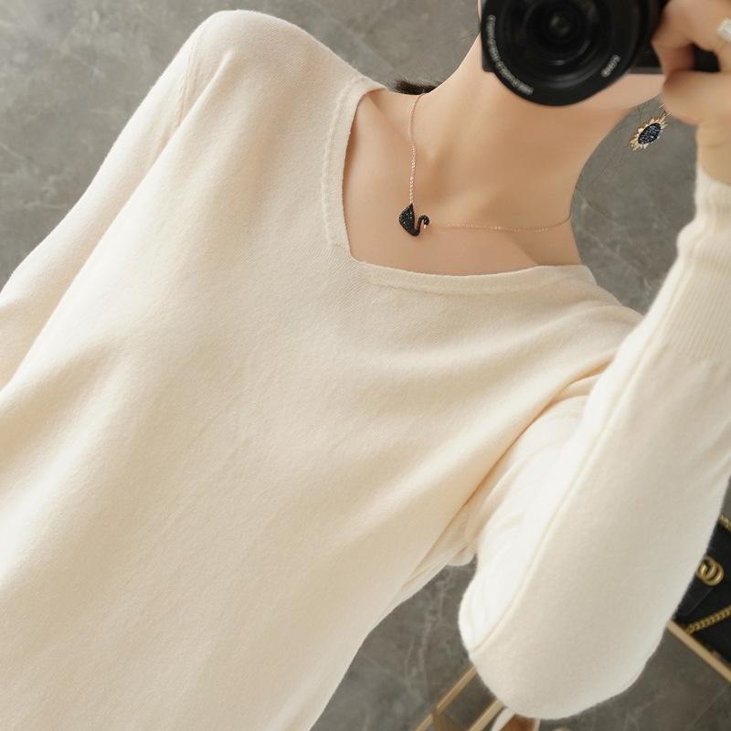 Women's V Neck Long Sleeve Solid Knit Sweater Slim Basic Layering Pullover Jumper