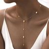 Heart Drop Lariat Chain Necklace For Women, Y Shape Long Chain Stainlss Steel 18K Gold Color Layered Jewelry