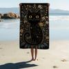 Cute Black Cat and Golden Leaves Beach Towel, Elegant Animal Art Quick-Dry Sand-Free Microfiber Bath Towel for Swim and Camping