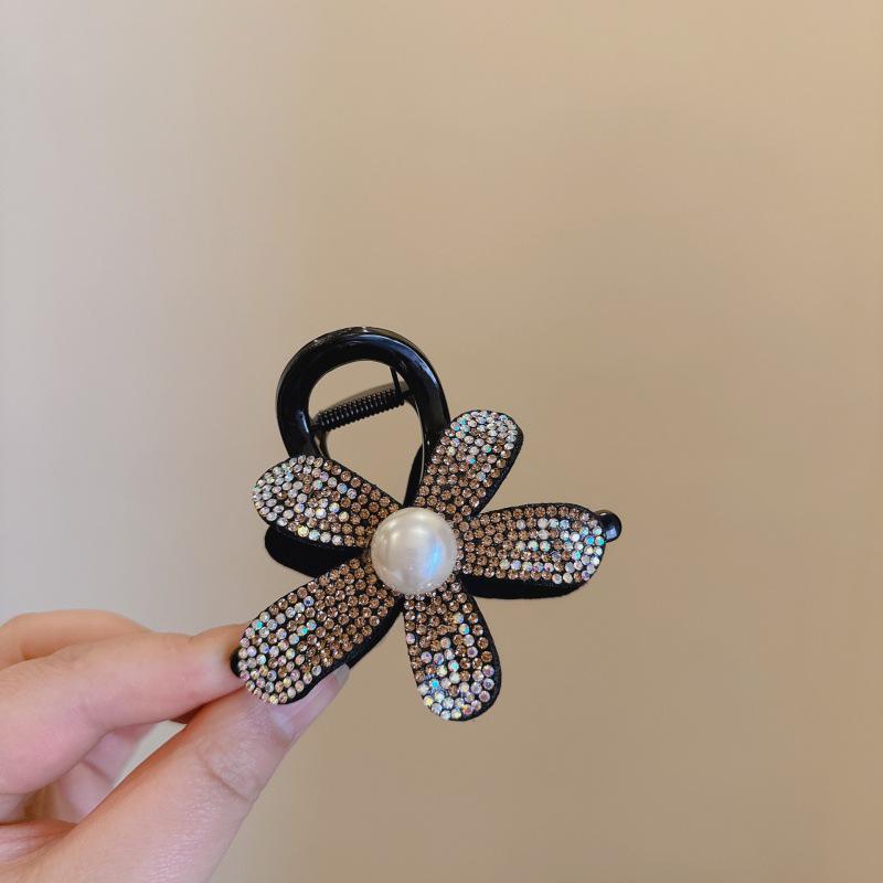 Elegant Rhinestone Flower Claw Clip for Women - High-End Shark Clip for Updo & Half-Up Hairstyles