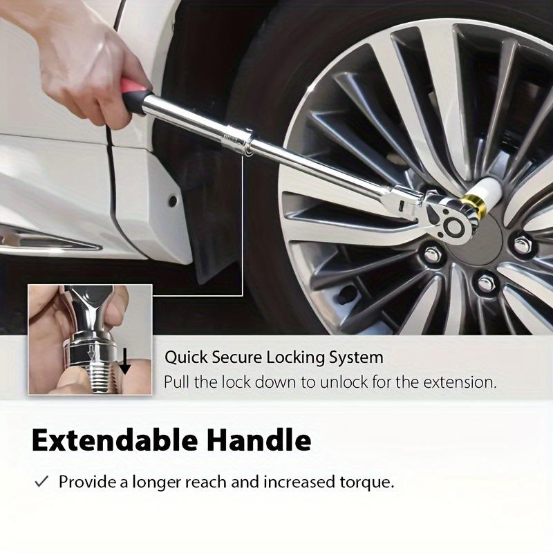 Swivel Head Ratcheting Wrench with Telescoping Handle & Quick Release - Bidirectional Gear for Effortless Auto Repair