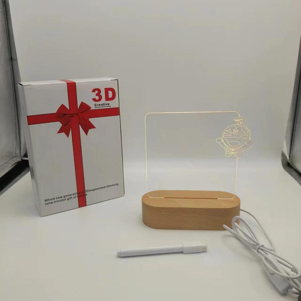 3D Night Light with Solid Wood Base - Erasable Luminous Acrylic Message Board