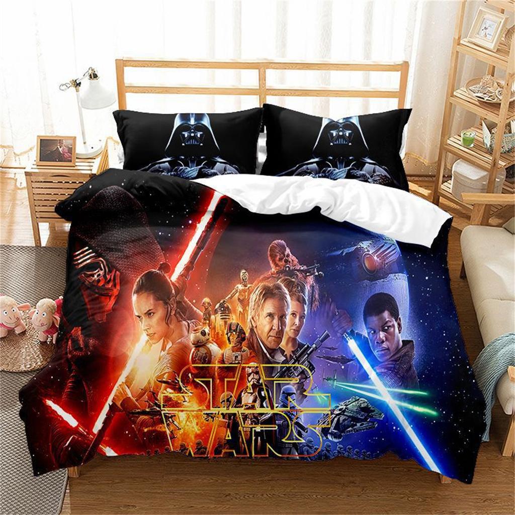 3D Sci-Fi War Print Bedding Set, Darth Duvet Cover with Pillowcase 75x50cm, Single Double Bed Duvet Cover 2/3pcs Gift for Boys