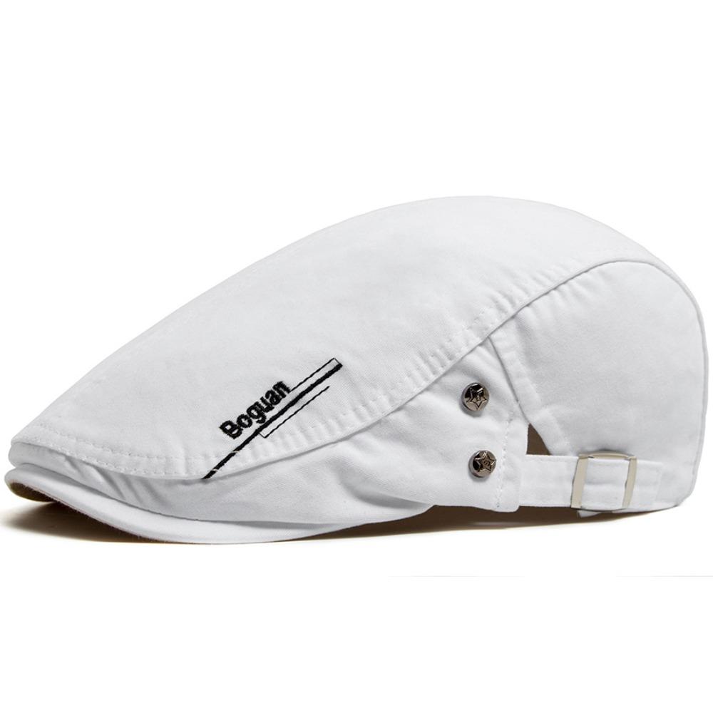 Retro Cotton Men s Beret Embroidery Breathable Newsboy Cap Adjustable Outdoor Flat Visor Hat белый
