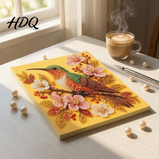 Floral Faux Pearl Design Hummingbird Art Kit Flower Bird Painting DIY Handmade Mosaic 3D Wall Craft Kit for Adults Gift Zen Project