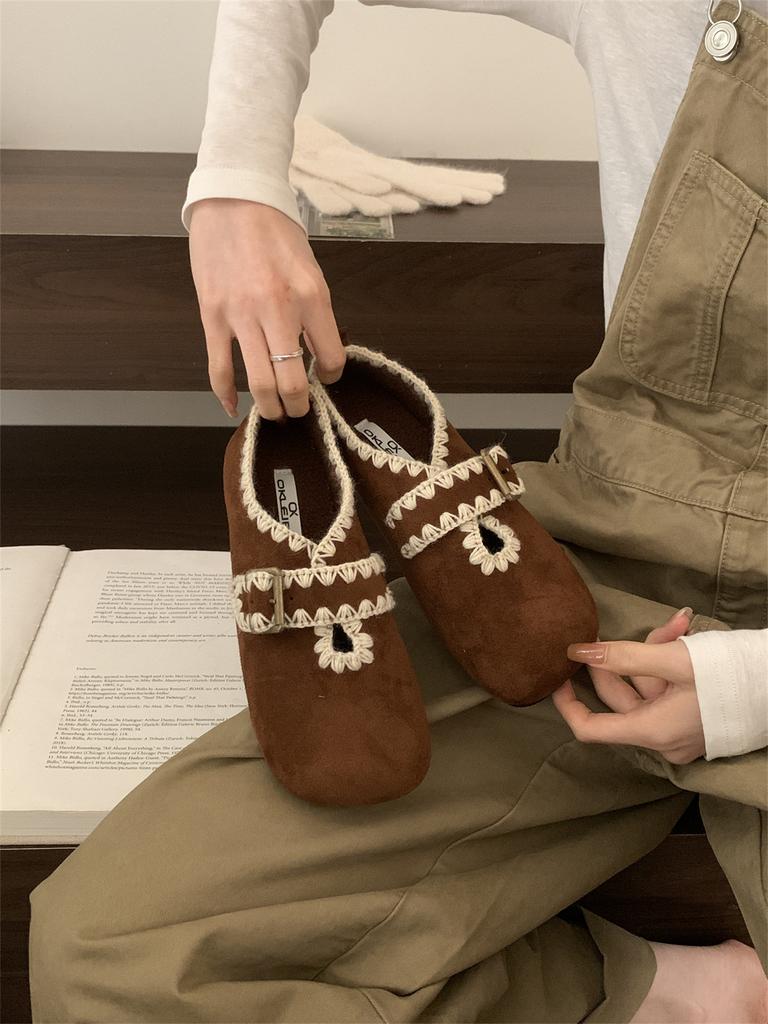 Fashion Retro Style Embroidered Shoes Women's 2025 Autumn New Outer Wear One-pedal Lazy Shoes Single Shoes