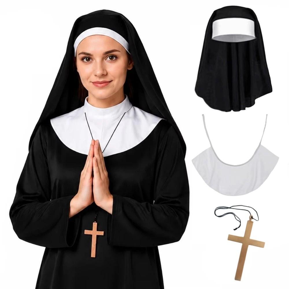 1/3Pcs Victorian Halloween Gothic Costume Nun Collar Gothic Hat White Collar Costume Party