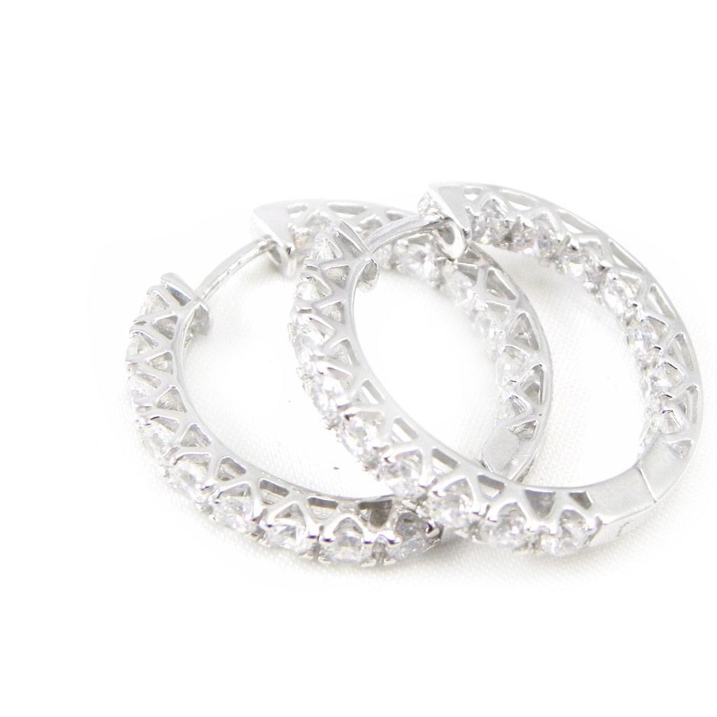 Les Trésors De Lily [G9371] - Strieborné kruhové náušnice 'Cristal Plénitude' biela 2,5 cm