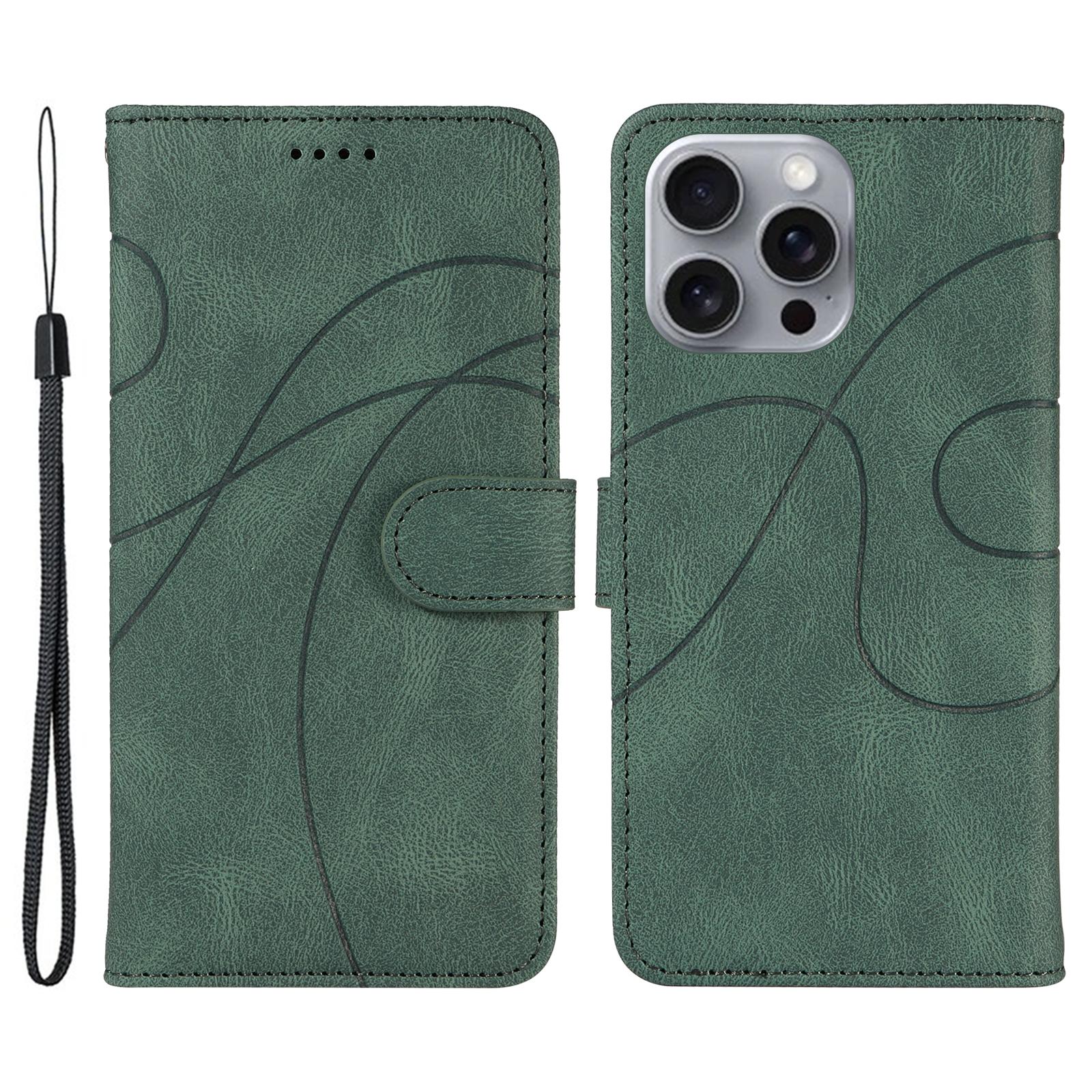 

Для iPhone 16 Pro Max Чохол Шкіряний Чохол-книжка з функцією підставки з лінійним візерунком Green