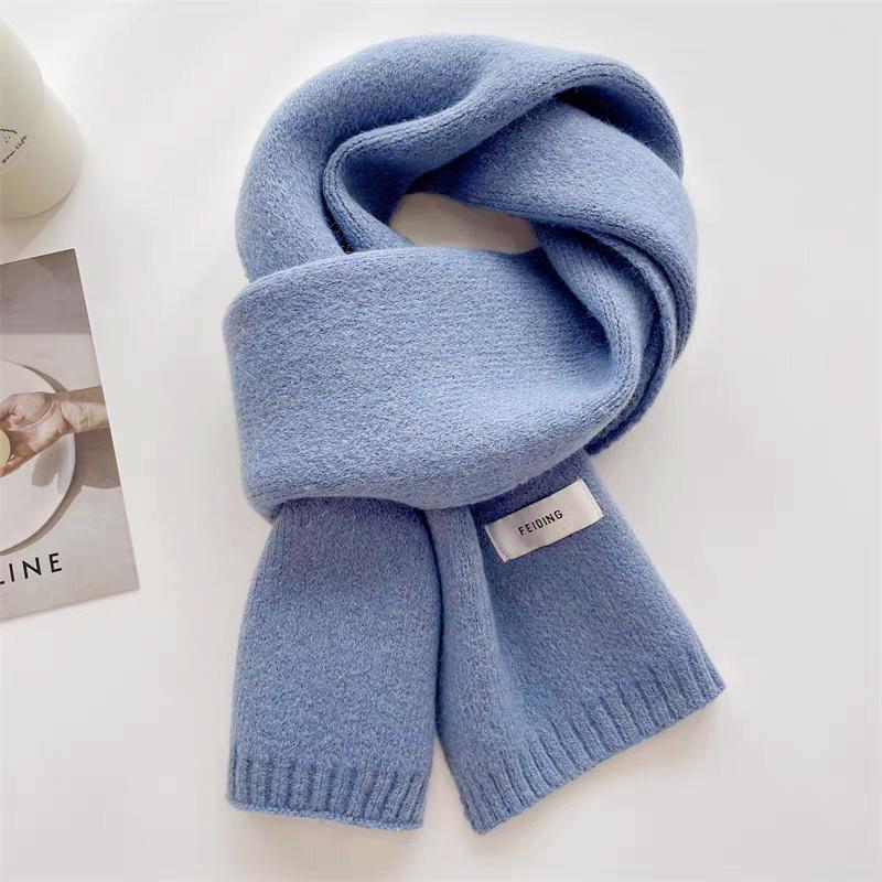 Fashion Solid Color Knitted Scarf for Men and Women Warm Neck Warmer for Couples/Students 160cm X 22cm светло-синий