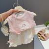 Girls Summer Cotton Two Piece Set Cute Vest And T Shirt Outfit Stylish Casual Clothes For Baby Kids