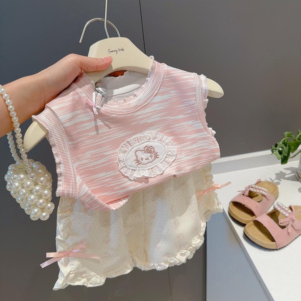 Girls Summer Cotton Two Piece Set Cute Vest And T Shirt Outfit Stylish Casual Clothes For Baby Kids