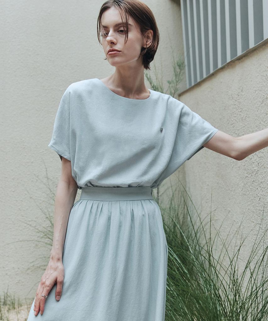ZEROSTREET [Set] Le Zero Cool Linen Blouse & Skirt / Sky Blue