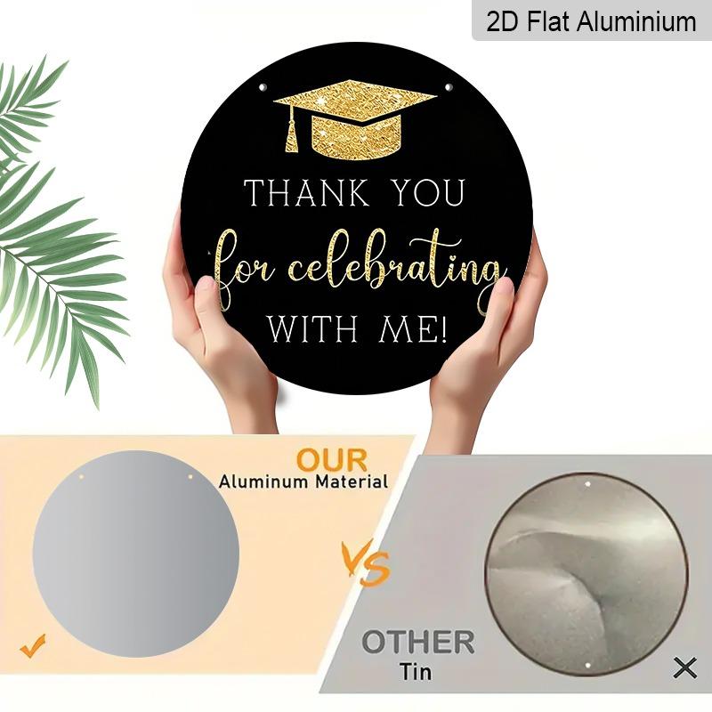 2D Flat Retro Aluminum Wall Stickers In Various Sizes, Graduation-themed Thank-you Decorations, Black and Gold Minimalist Style, Perfect for Home