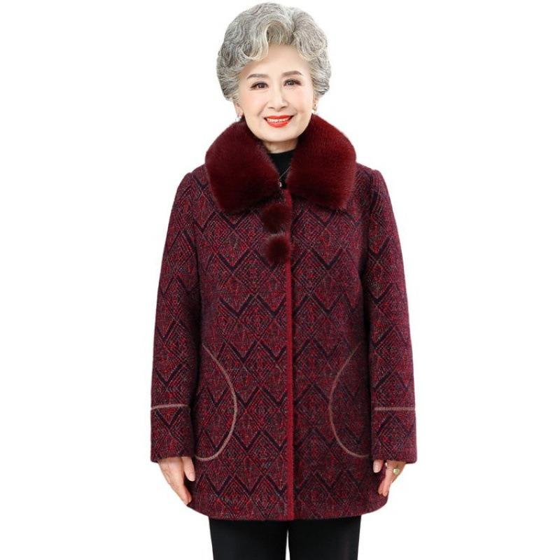 Middle-aged Women's Clothing Years Old 0 Grandma Clothing Fleece Thickened Imitation Mink Plush Woolen Jacket Old Lady Clothes