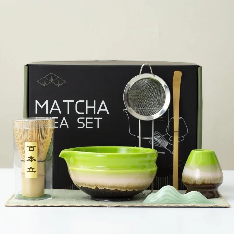 7-piece Set  Ceramic Japanese Matcha Tea Set Food Grade With Strainer Spoon Match Bowl Safe Reusable Matcha Whisk Set