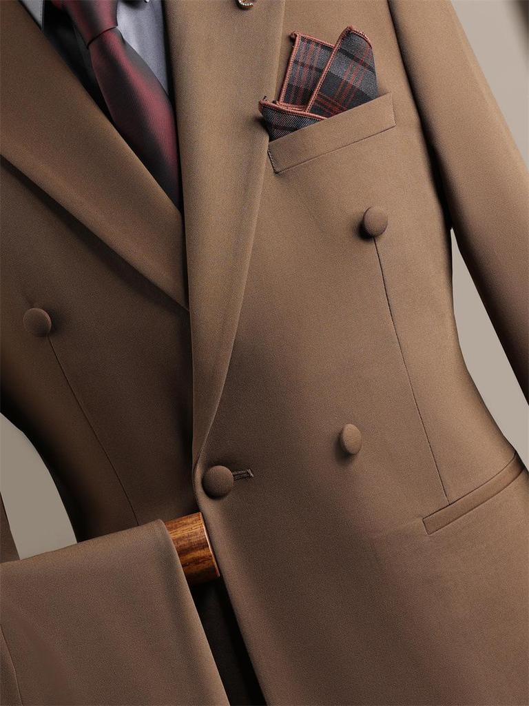 Coffee Color Men's Formal Suit Set for Weddings and Business - Groom and Best Man Fit