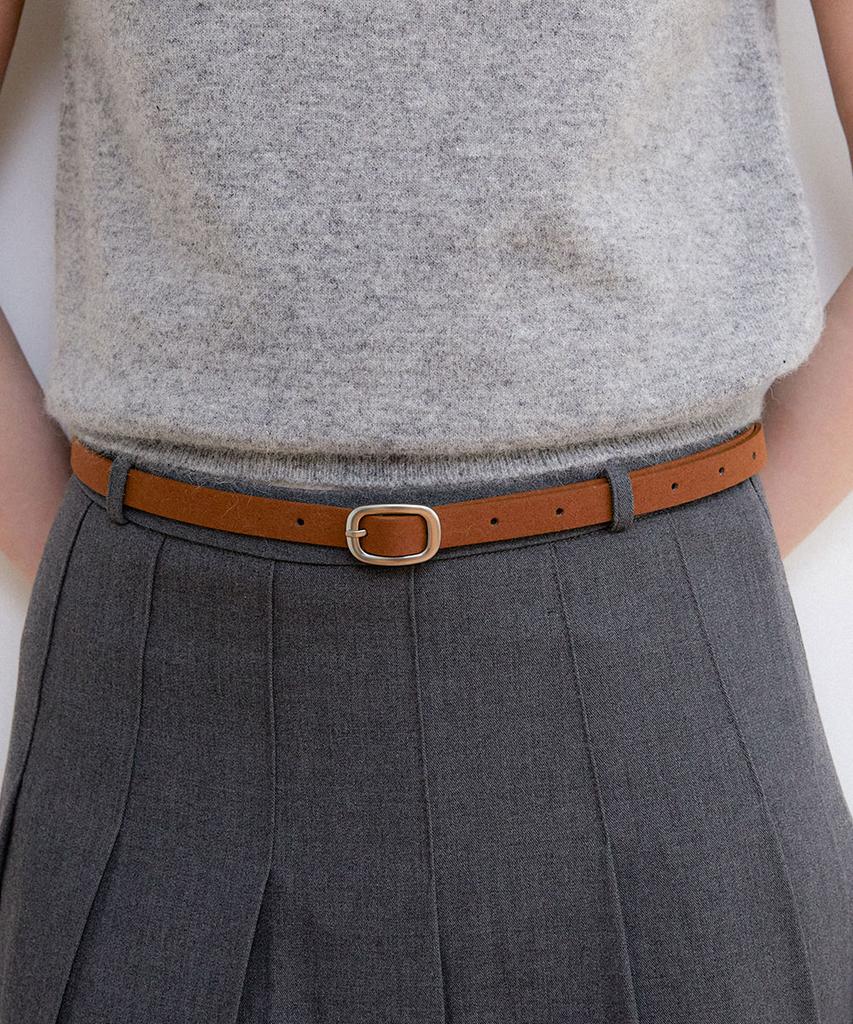 Hallen Round Silver Buckle Suade Belt (T035_Tan)