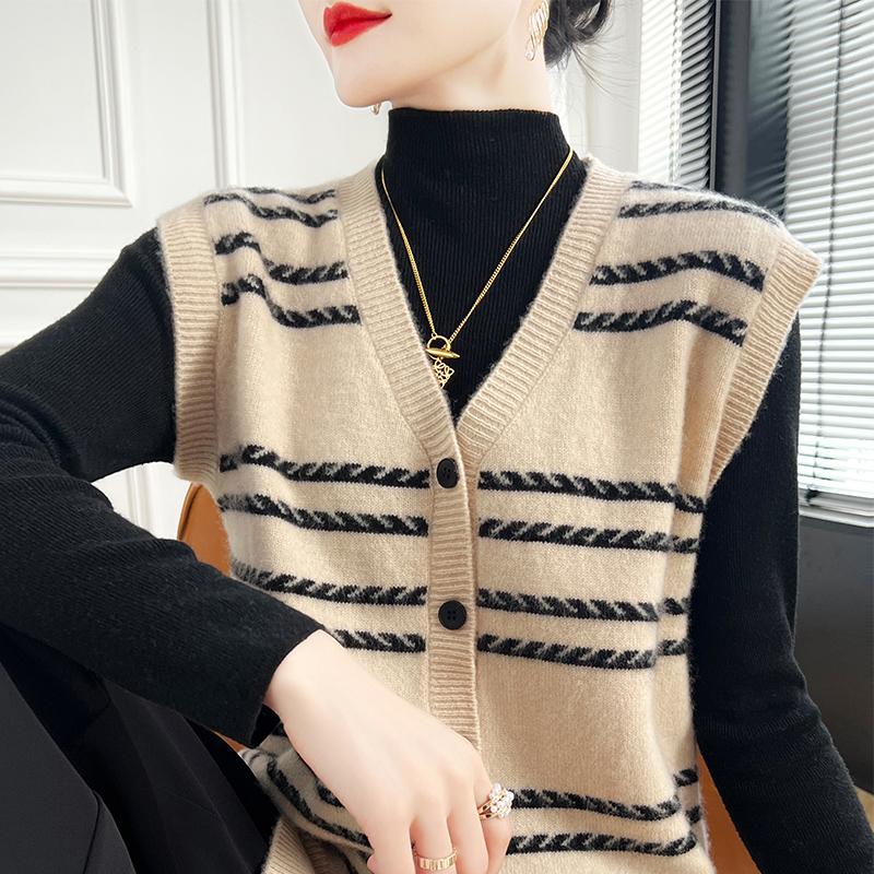 Dámská kašmírová vesta Qinghe kašmír 30% kašmír 70% vlna podzimní a zimní kašmírová vesta měkká a teplá