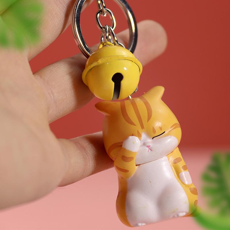 Cute Shy Cat Keychains Chubby Kitten Keyring Trinket Bag Ornament Animal Jewelry
