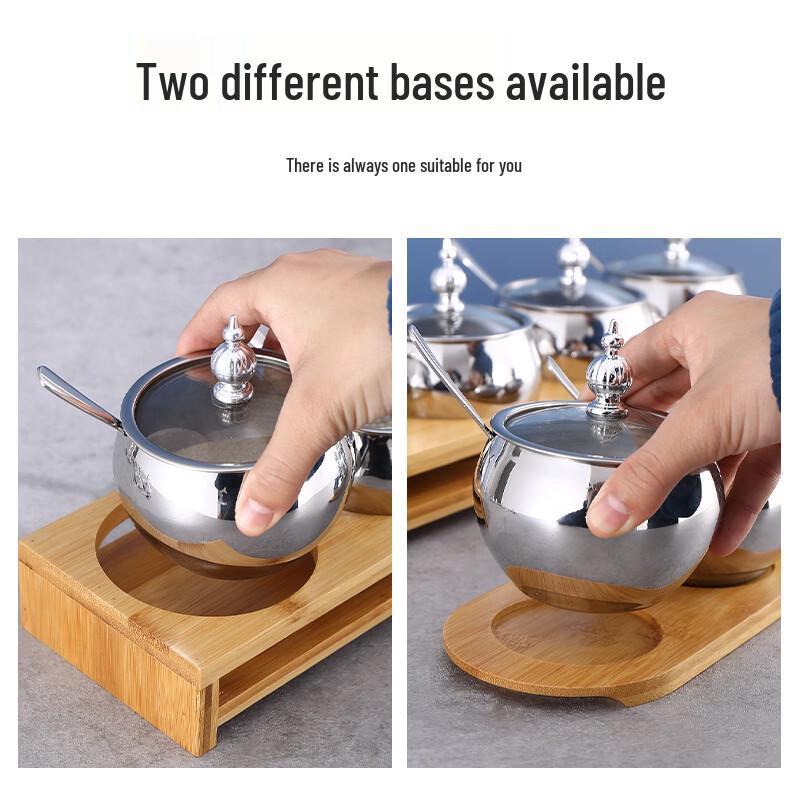 Stainless Steel Condiment Jar with Bamboo Tray