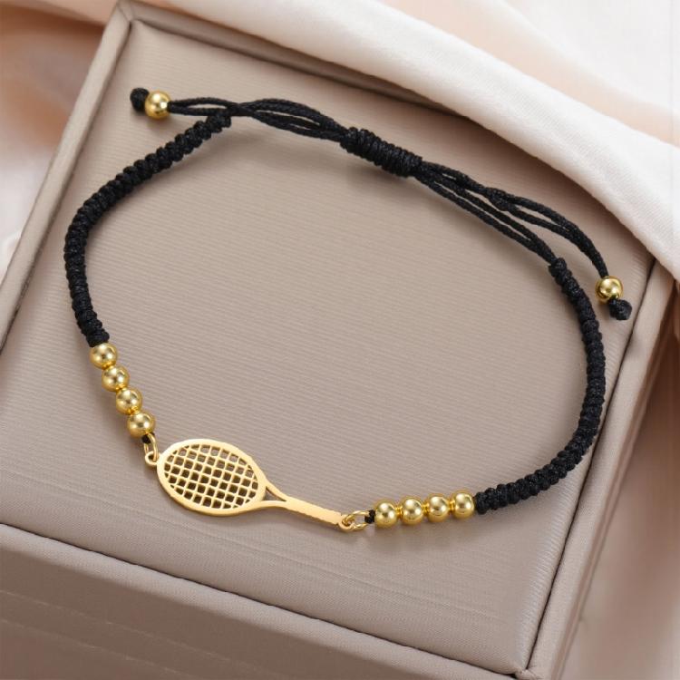 Gioiello Sportivo Minimalista in Acciaio Inossidabile con Intaglio Racchetta e Cordino Intrecciato Personalizzabile