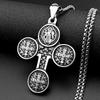 Catholic Saint Benedict Medal Crystals Cross Pendant Necklace for Women Men Gold Color Stainless Steel San Benito Chain Jewelry