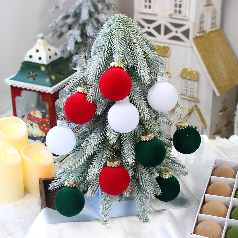 12Pcs/Set Flocking+PET Christmas Tree Ball Ornament Xmas Decorative Hanging Decoration