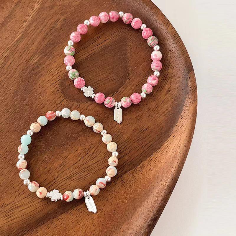 2024 Four-Leaf Clover French Romantic Shoushan Stone Bead Bracelet - Natural Stone Summer Luck