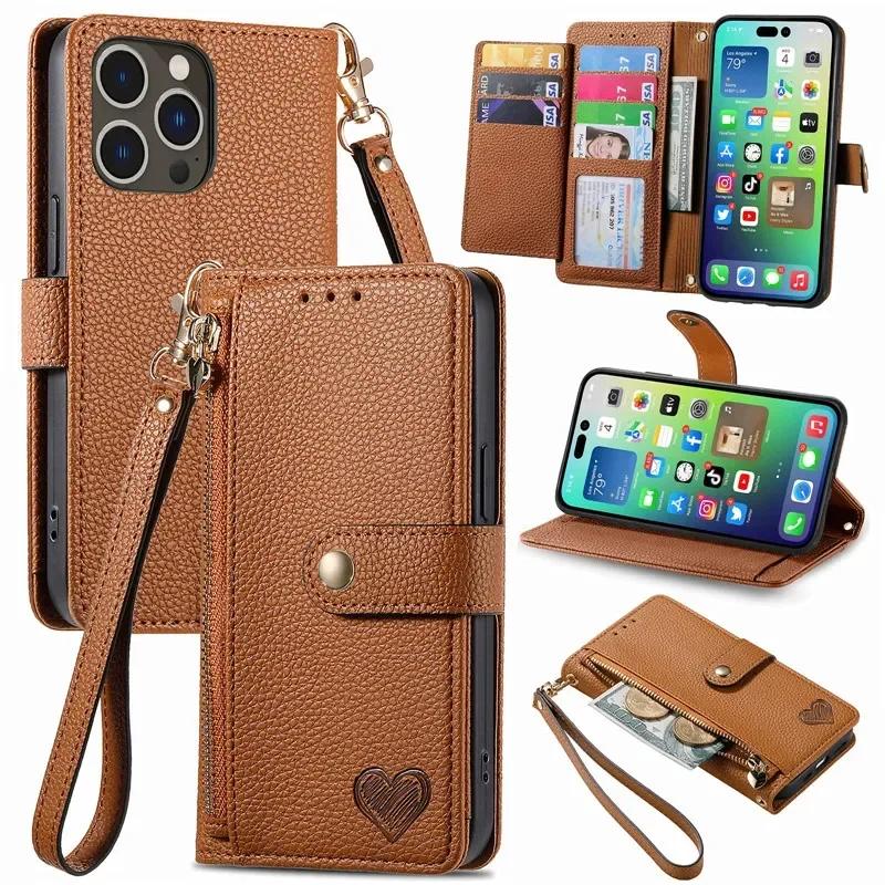 Crossbody Zipper Wallet Card Phone Case for iPhone 17 Air 16E 16 Pro Max 15 14 Plus 13 12 11 XS XR X Lanyard Leather Flip Cover