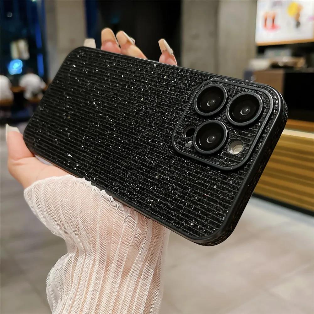 Hight End Black Bling Glitter Noble Case For For Iphone 1 14 13 12 Pro Max 11 Lens Film Protection Soft TPU Shockproof Cover