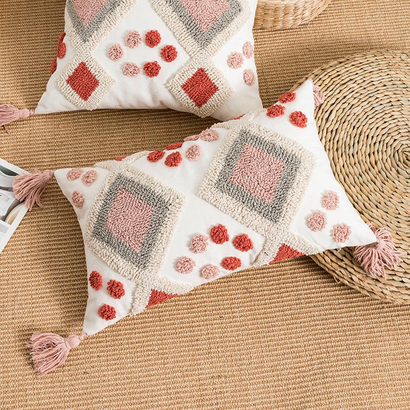 Μαξιλαροθήκη με κέντημα από βελούδο σε χρώμα μποέμ με διαμάντια για διακόσμηση ξενοδοχείου και υπνοδωματίου