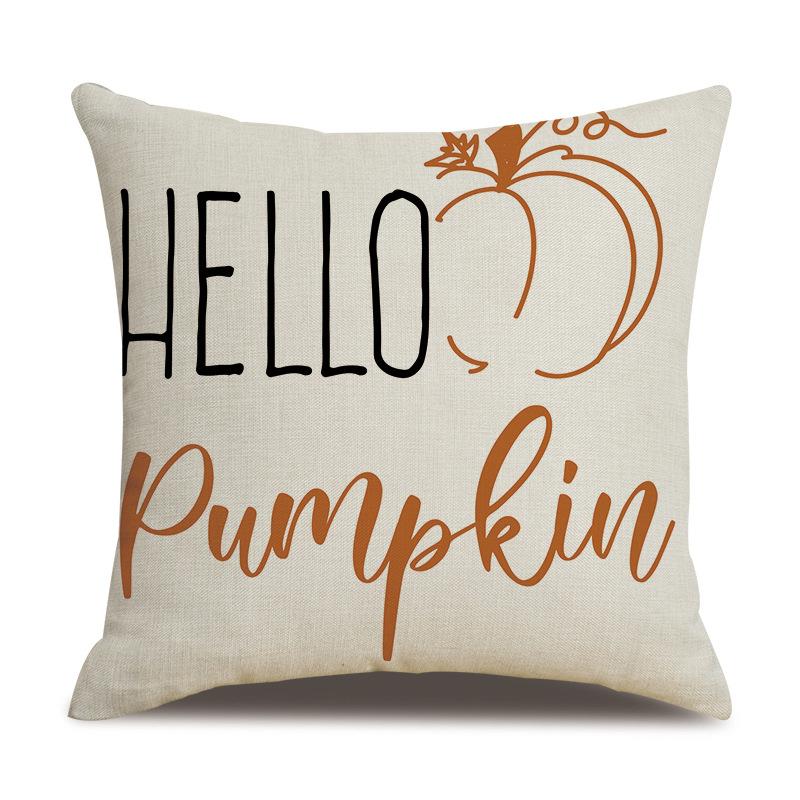 Thanksgiving Linen Pillowcase Autumn Pumpkin Print Pillow Cushion Cover