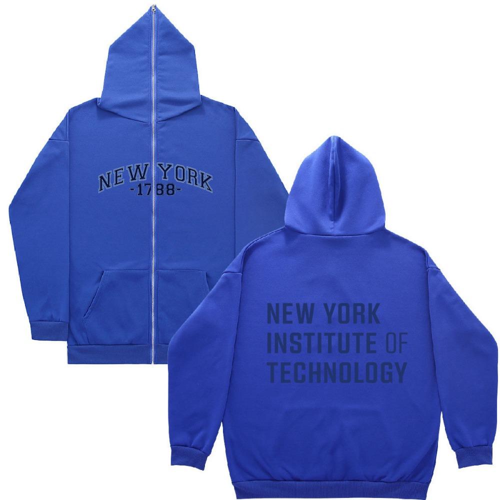 3D Printed NY Unisex Hooded Long Zipper Sweatshirt with Loose Fit Jacket