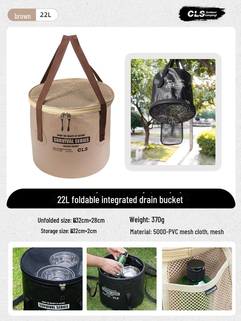 Teleskop-Klappeimer für Camping und Angeln mit Abflusskorb