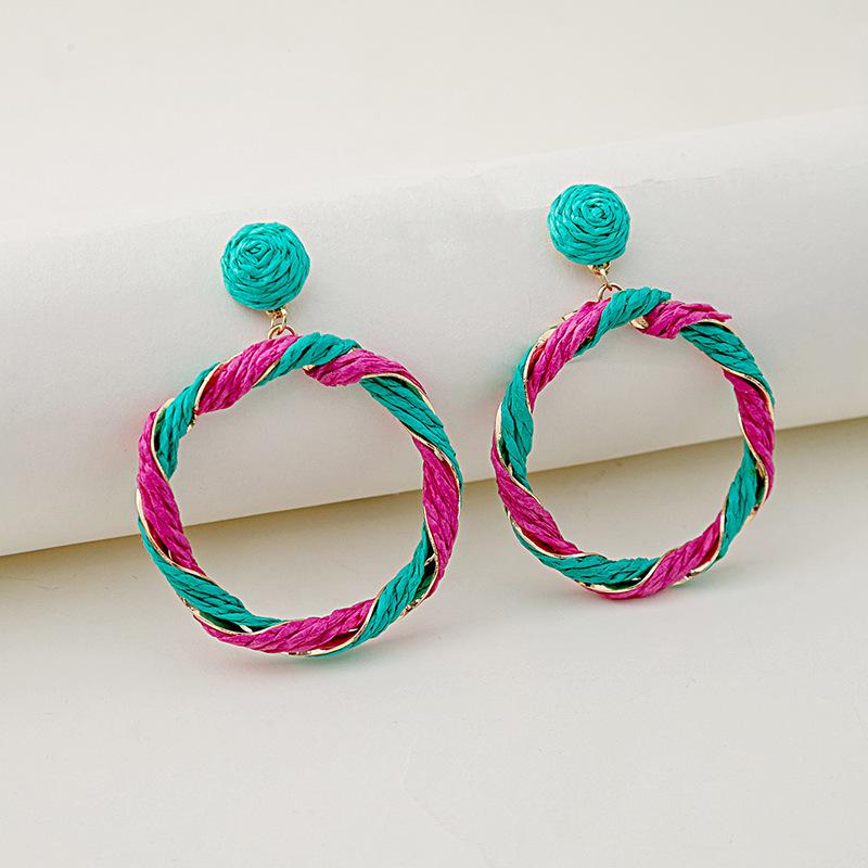 

Colorful Raffia Geometric Dangle Earrings with Silver Needle