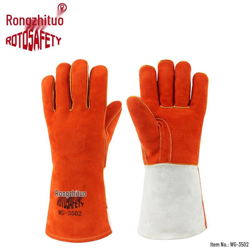 Heat-Resistant Cowhide Welding & Gardening Gloves - Anti-Scald, Anti-Thorn, Long, Durable