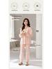 Damen Lycra Baumwoll Pyjama Set: Herbst Langarm V-Ausschnitt Top & Hose, Einfarbig, Lässige Hauskleidung