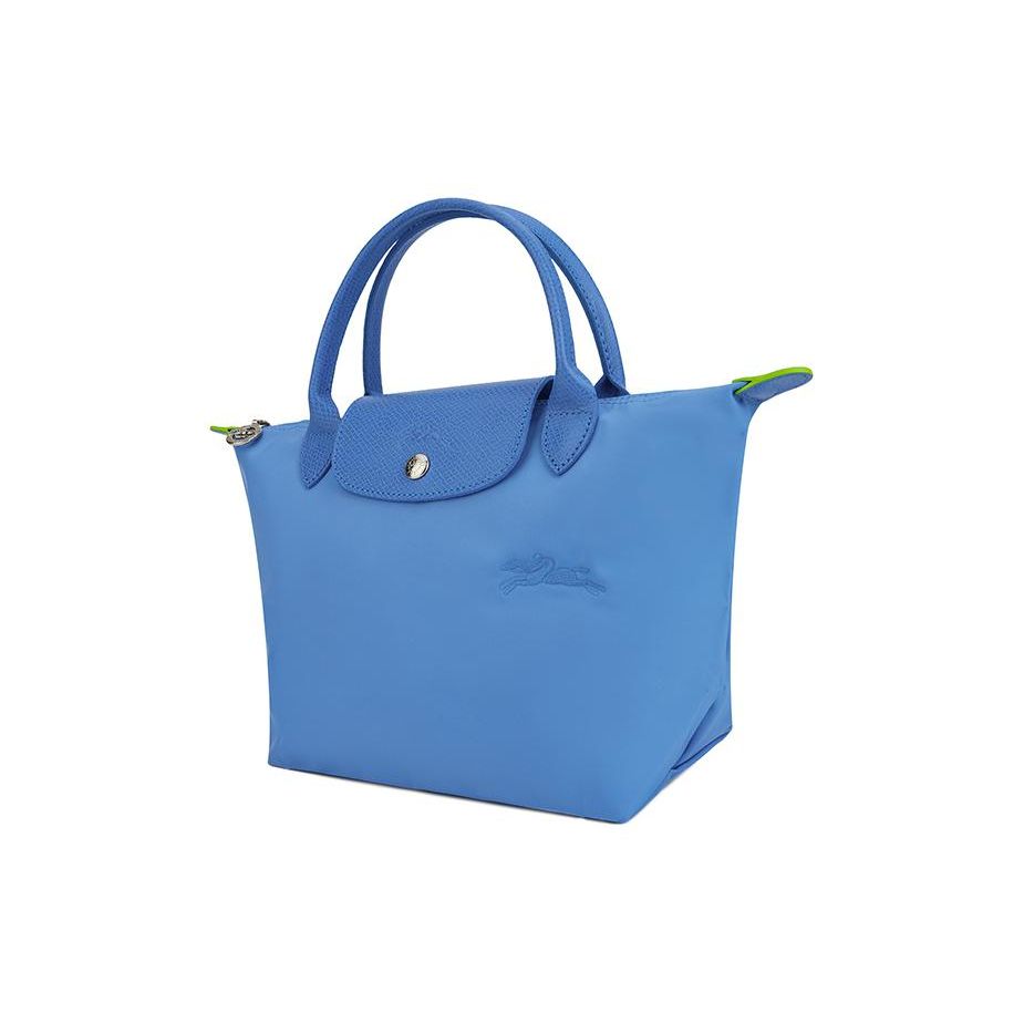 Longchamp Le Pliage Green Bottoncino Monocolore Pieghevole Bordatura Tela Riciclata Borsa a Mano Piccola da Donna Blu Fiordaliso L1621919P82