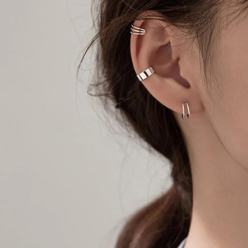 

1PC New Korean Silver Color Love Heart Clip on Earrings for Women Simple No Piercing Ear Cuff Wedding Aesthetic Jewelry