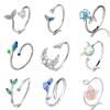 New Fashion Whale Tale Mermaid Blue Green Leaf Silver Color Finger Rings Stackable Moon Stone For Women Jewelry Gift Dropship