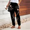 Women Flower Printing Pants Lace Up Elastic Waist Loose  Trousers Casual Long Pants Trousers with Pockets