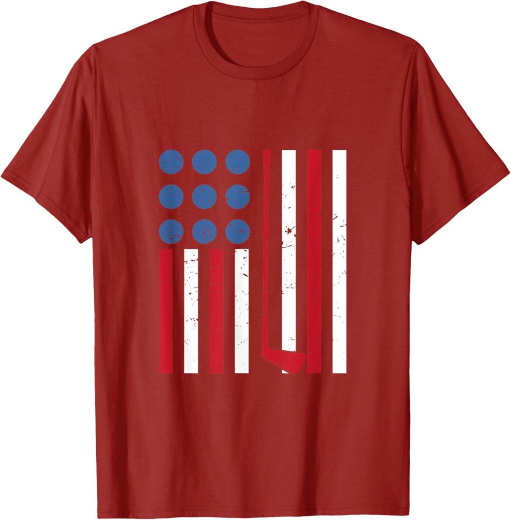 Distressed American Flag Golf Stick And Balls Graphic Tee Vintage Sports TShirt For Men