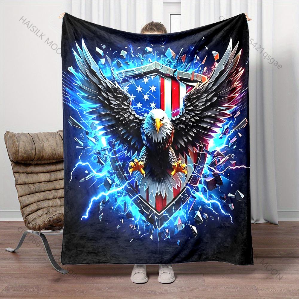 Bald Eagle and Flag Art Blanket Warm Soft Fluffy Kids and Adults Sofa Bed Throw Blanket for Home Travel Camping Large Size