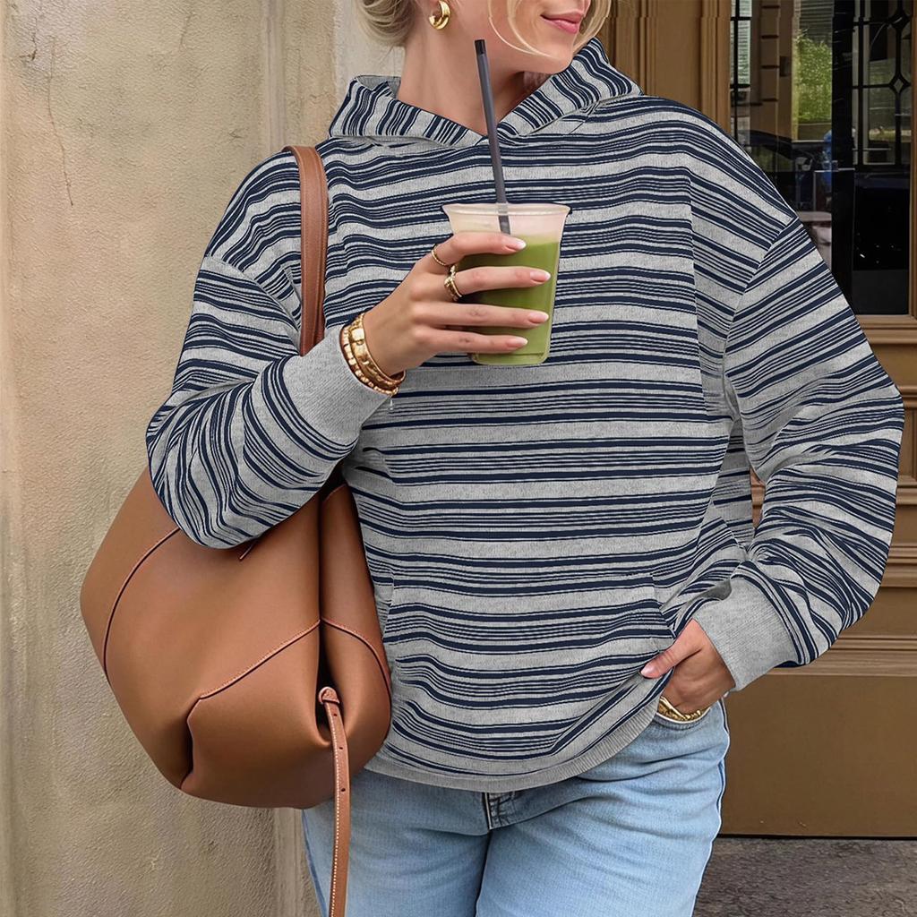 Women's Casual Striped Hoodie Sweatshirt for Everyday Wear